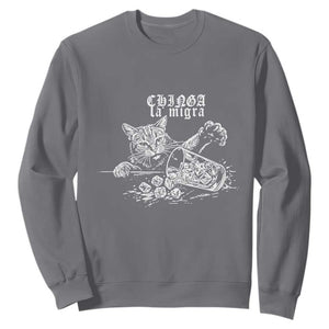 Chinga La Migra Protest Cat Sweatshirt Spanish Resistance Against Ice TS02 Charcoal Print Your Wear