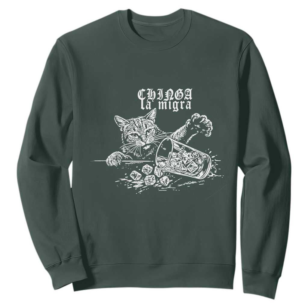 Chinga La Migra Protest Cat Sweatshirt Spanish Resistance Against Ice TS02 Dark Forest Green Print Your Wear