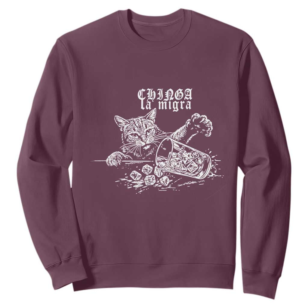 Chinga La Migra Protest Cat Sweatshirt Spanish Resistance Against Ice TS02 Maroon Print Your Wear