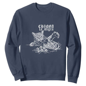 Chinga La Migra Protest Cat Sweatshirt Spanish Resistance Against Ice TS02 Navy Print Your Wear