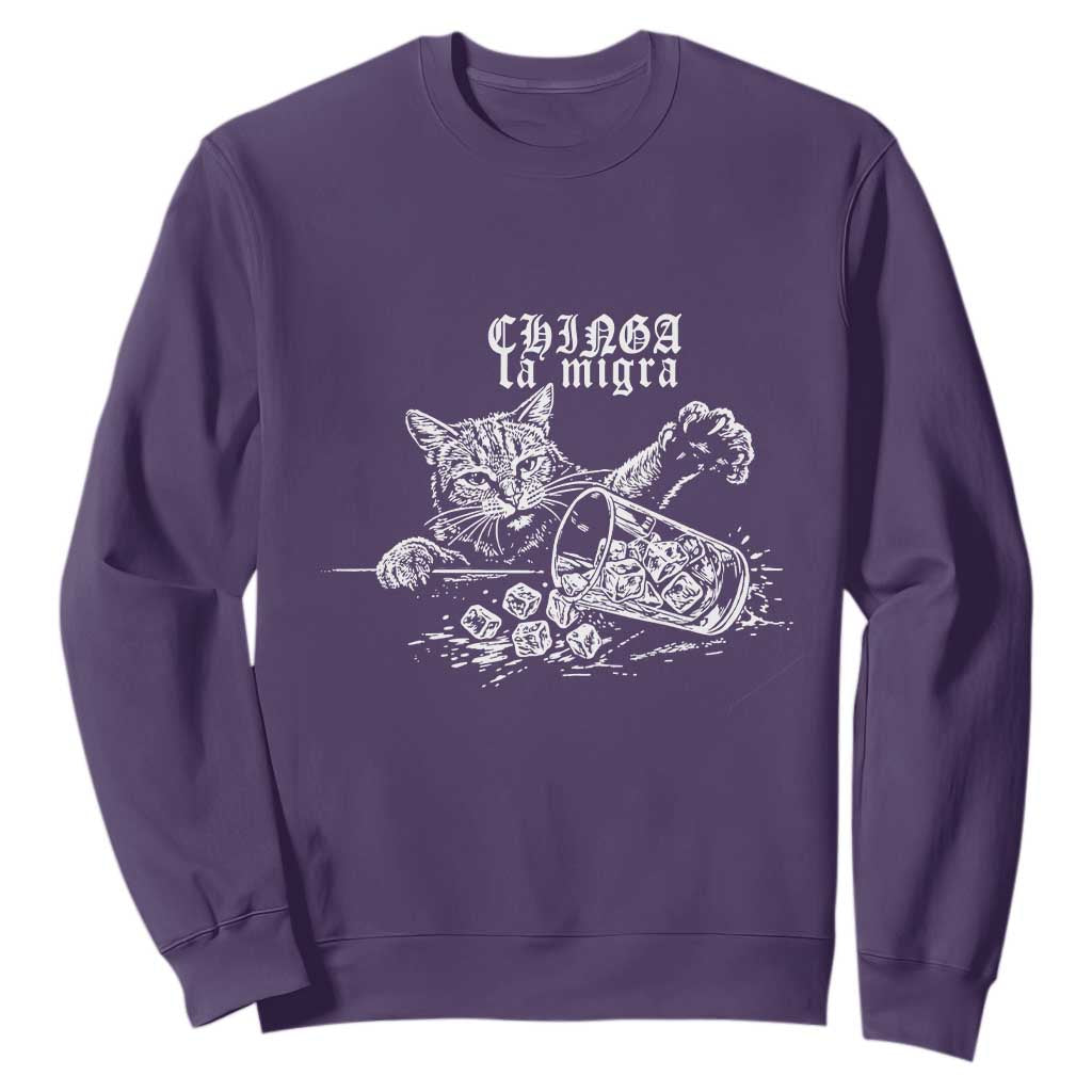 Chinga La Migra Protest Cat Sweatshirt Spanish Resistance Against Ice TS02 Purple Print Your Wear