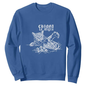 Chinga La Migra Protest Cat Sweatshirt Spanish Resistance Against Ice TS02 Royal Blue Print Your Wear