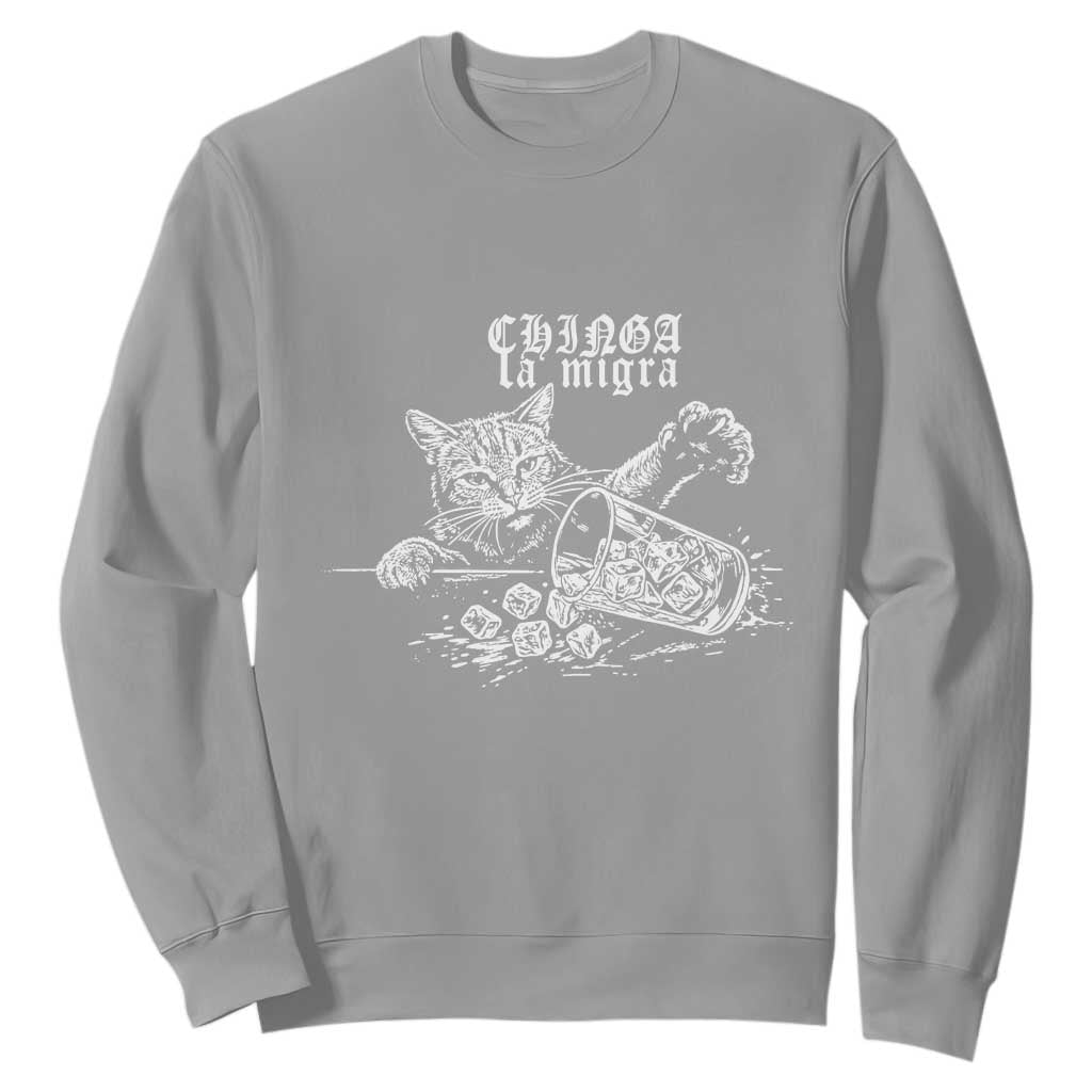 Chinga La Migra Protest Cat Sweatshirt Spanish Resistance Against Ice TS02 Sport Gray Print Your Wear