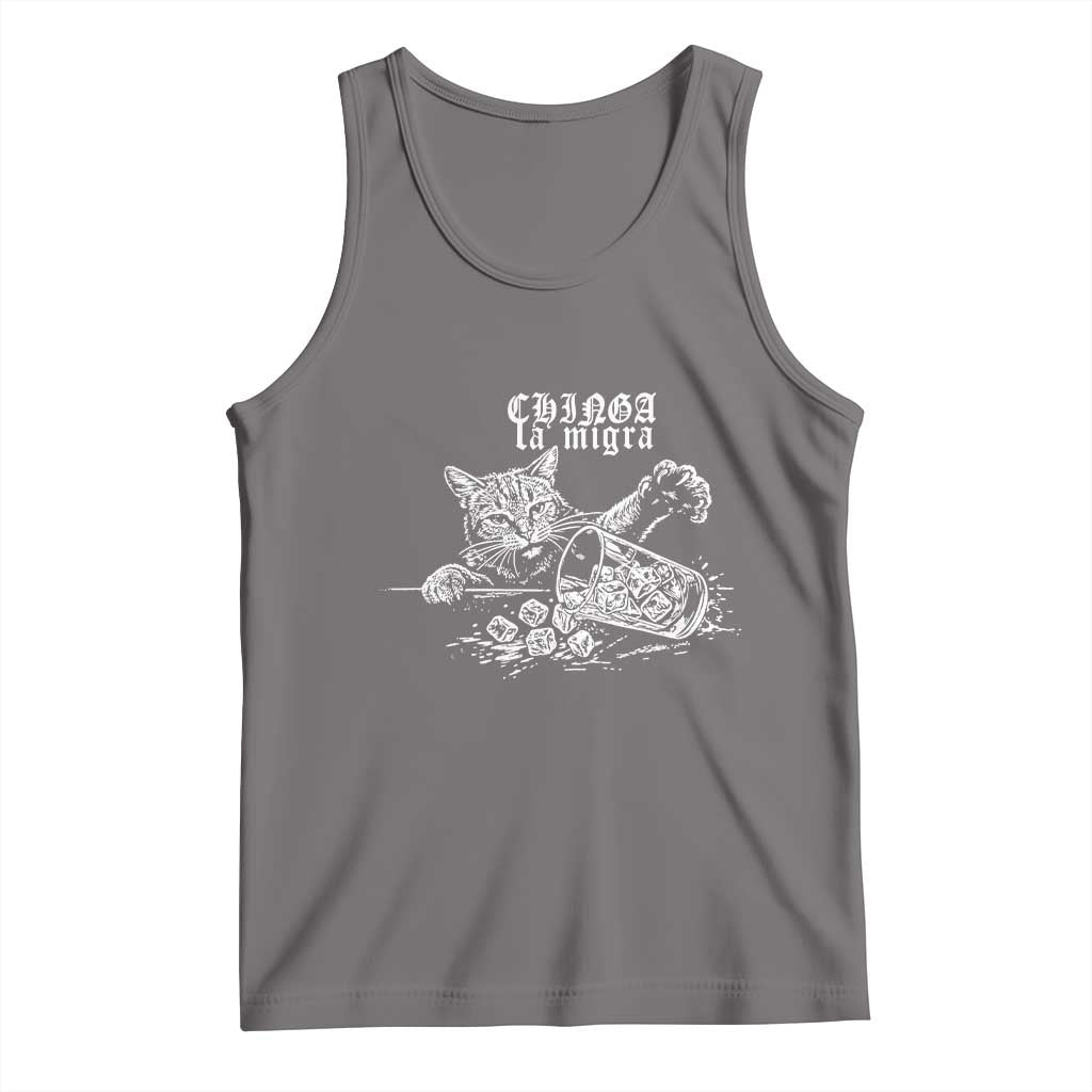Chinga La Migra Protest Cat Tank Top Spanish Resistance Against Ice TS02 Deep Heather Print Your Wear