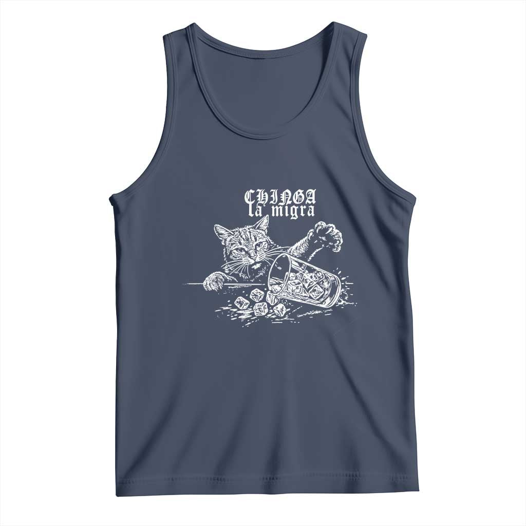 Chinga La Migra Protest Cat Tank Top Spanish Resistance Against Ice TS02 Navy Print Your Wear