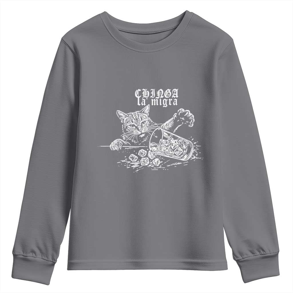 Chinga La Migra Protest Cat Youth Sweatshirt Spanish Resistance Against Ice TS02 Charcoal Print Your Wear