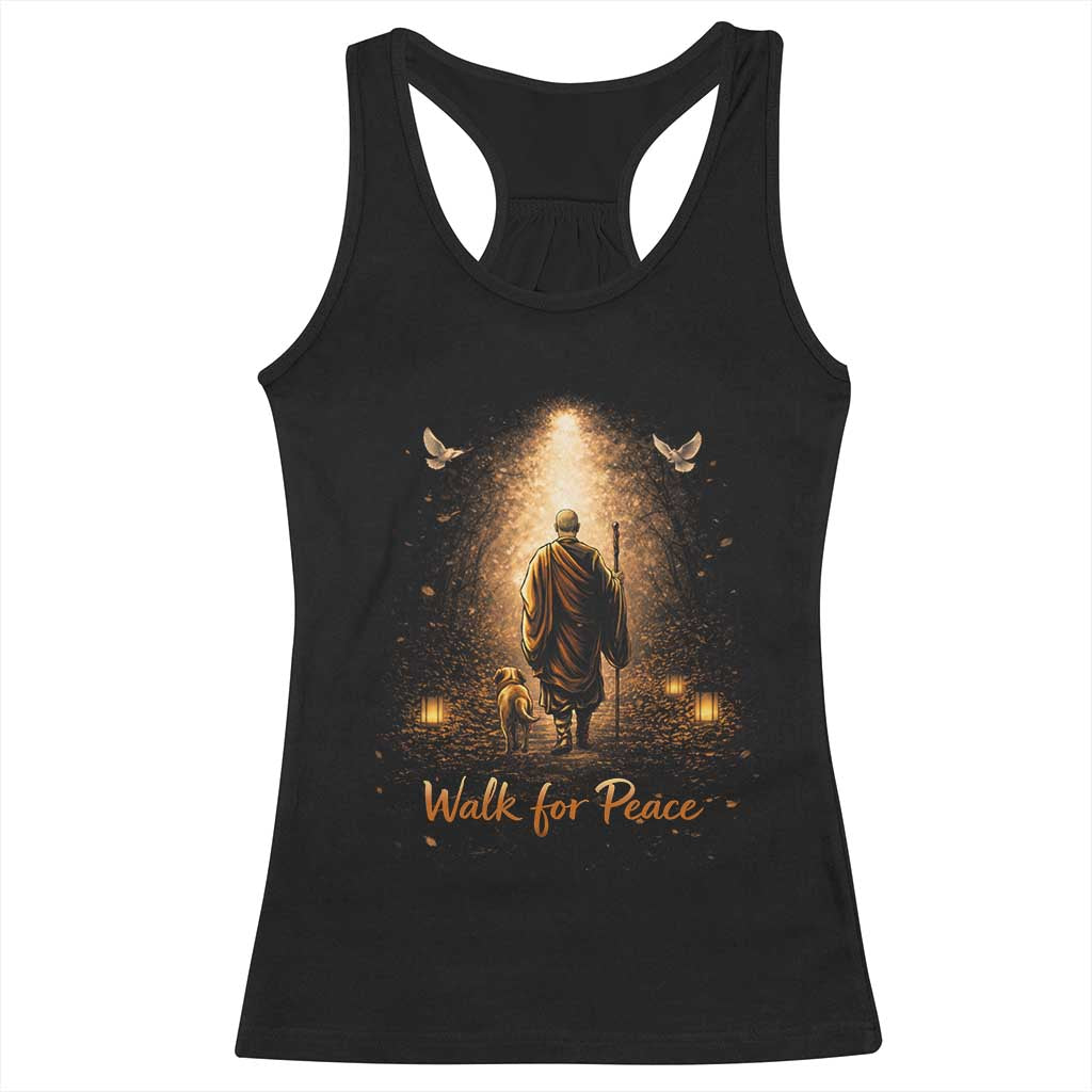 Walk for Peace Lantern Path Racerback Tank Top Monk and Aloka the Dog Spiritual Journey TS02 Black Print Your Wear