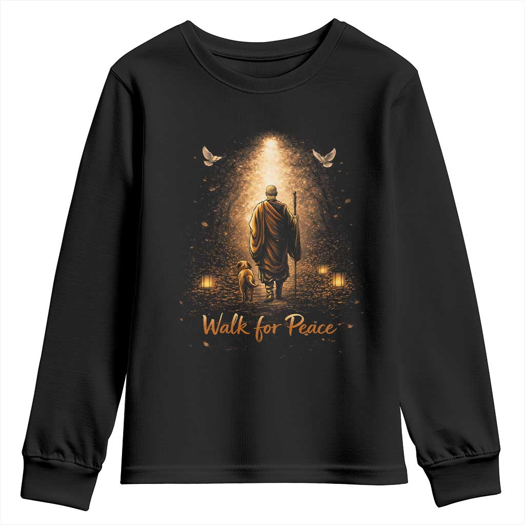 Walk for Peace Lantern Path Youth Sweatshirt Monk and Aloka the Dog Spiritual Journey TS02 Black Print Your Wear