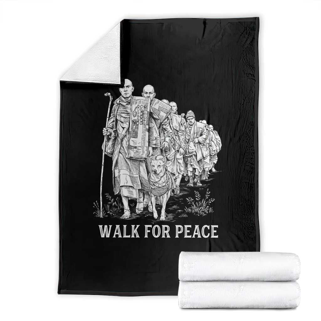 Walk for Peace Walking Monks and Aloka the Dog Throw Blanket Buddhist Mindfulness Spiritual Religious Faith TS02 Black Print Your Wear