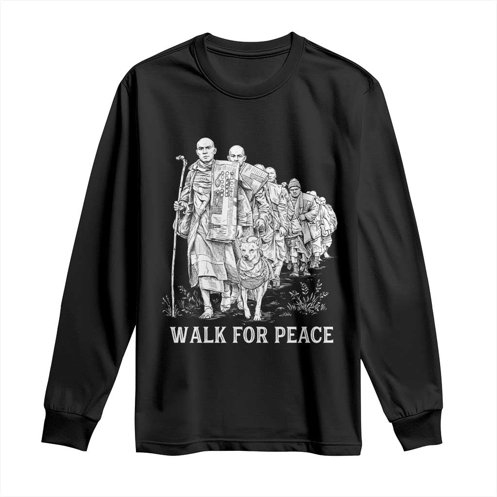 Walk for Peace Walking Monks and Aloka the Dog Long Sleeve Shirt Buddhist Mindfulness Spiritual Religious Faith TS02 Black Print Your Wear