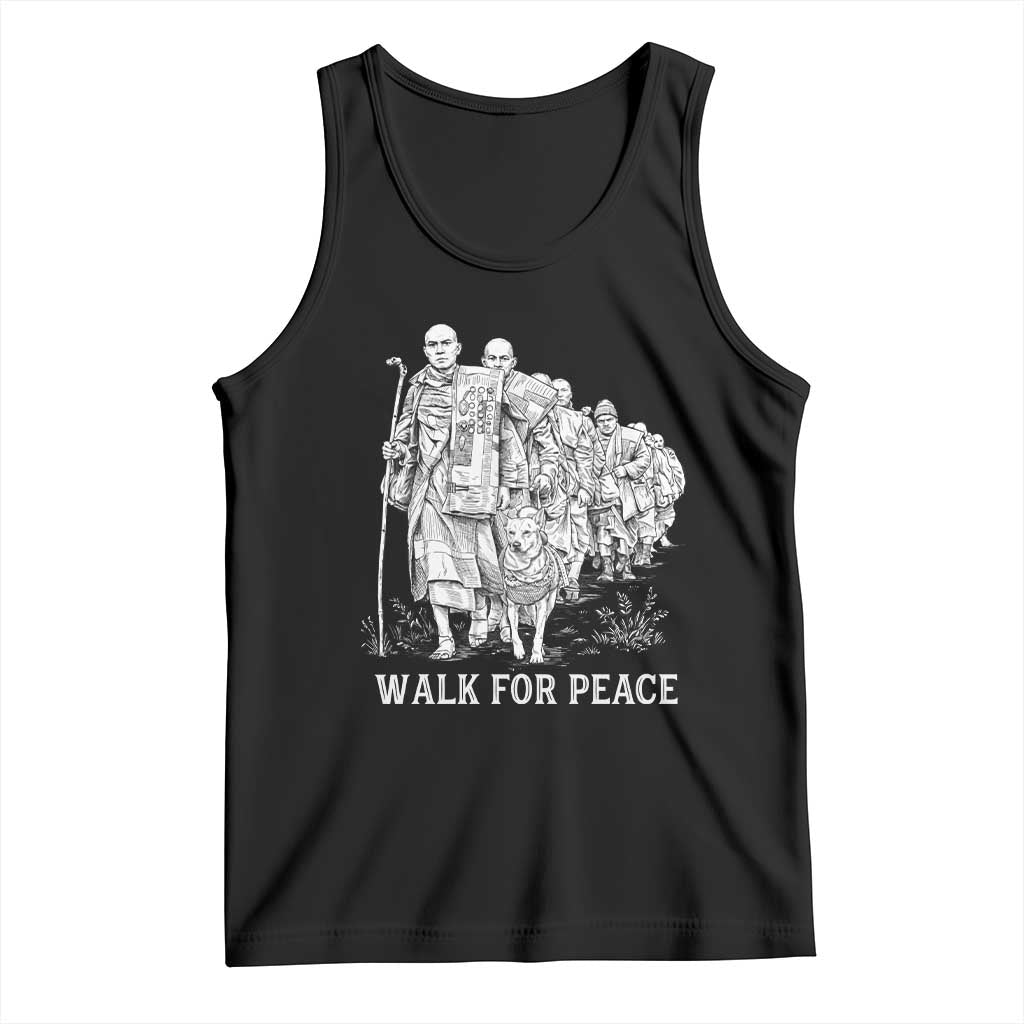 Walk for Peace Walking Monks and Aloka the Dog Tank Top Buddhist Mindfulness Spiritual Religious Faith TS02 Black Print Your Wear