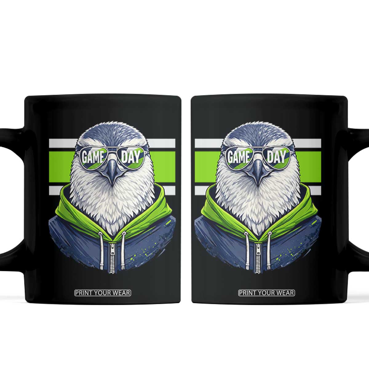 Cool Hawk Wearing Hoodie Graphic Coffee Mug Game Day Swagger TS02 Black Print Your Wear