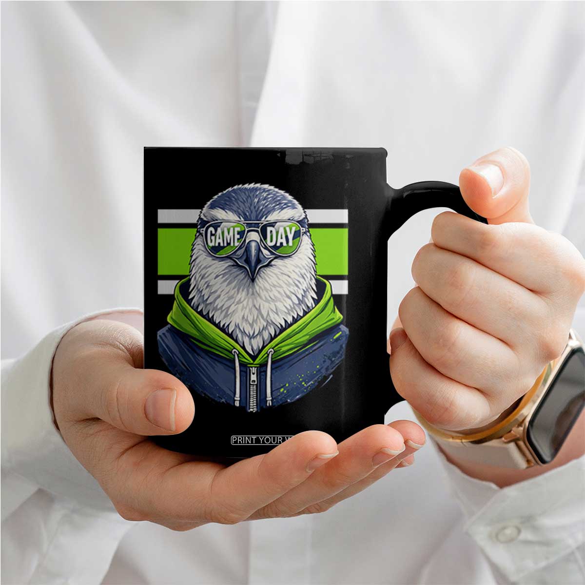 Cool Hawk Wearing Hoodie Graphic Coffee Mug Game Day Swagger TS02 Print Your Wear