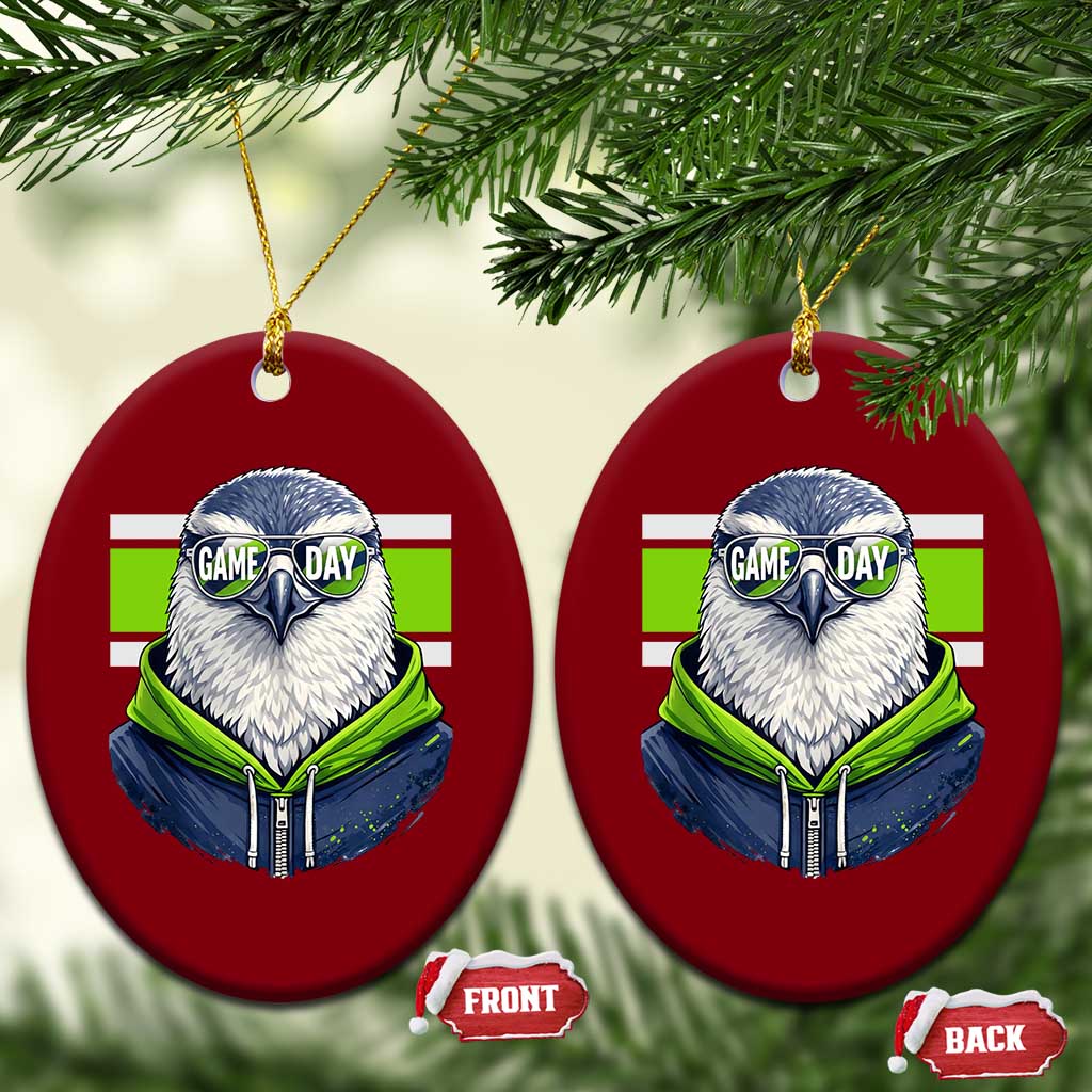 Cool Hawk Wearing Hoodie Graphic Ceramic Ornament Game Day Swagger TS02 Print Your Wear