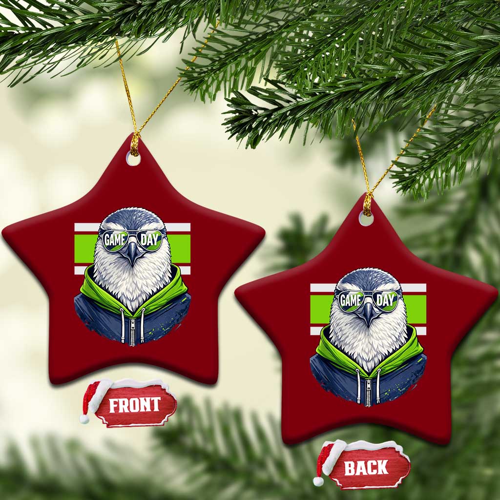 Cool Hawk Wearing Hoodie Graphic Ceramic Ornament Game Day Swagger TS02 Print Your Wear