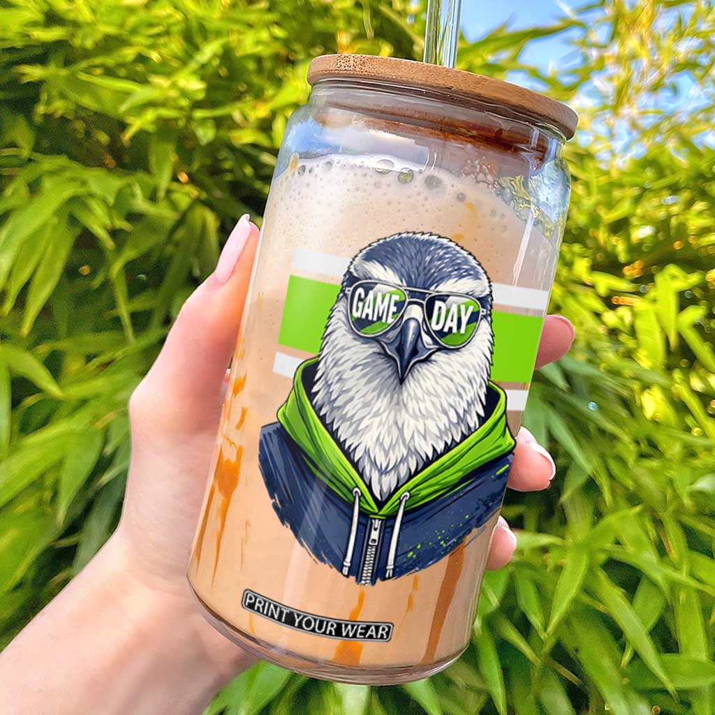 Cool Hawk Wearing Hoodie Graphic Glass Can Game Day Swagger TS02 Black Print Your Wear