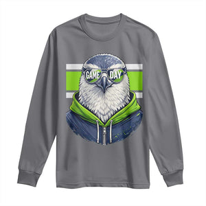 Cool Hawk Wearing Hoodie Graphic Long Sleeve Shirt Game Day Swagger TS02 Charcoal Print Your Wear