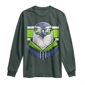 Cool Hawk Wearing Hoodie Graphic Long Sleeve Shirt Game Day Swagger TS02 Dark Forest Green Print Your Wear