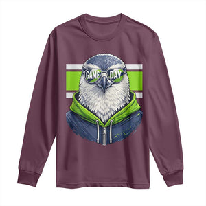 Cool Hawk Wearing Hoodie Graphic Long Sleeve Shirt Game Day Swagger TS02 Maroon Print Your Wear