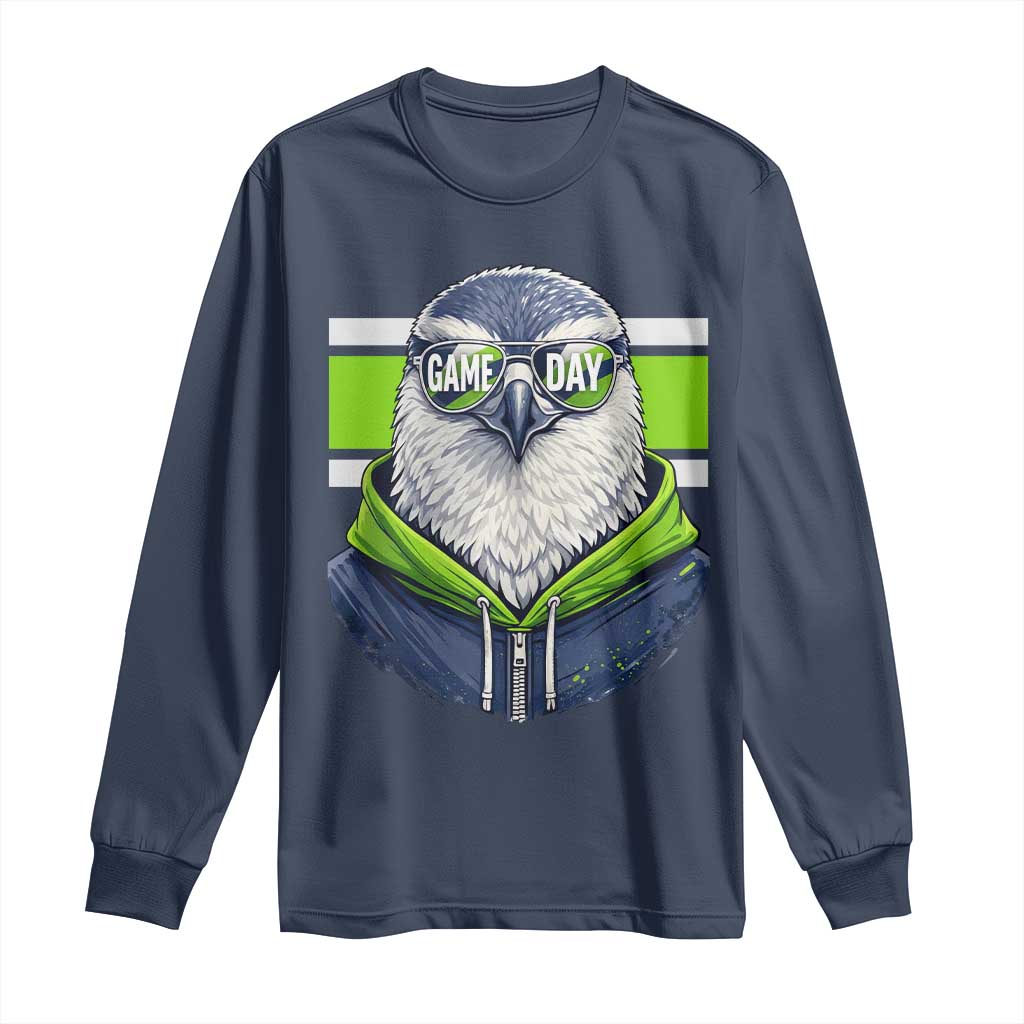 Cool Hawk Wearing Hoodie Graphic Long Sleeve Shirt Game Day Swagger TS02 Navy Print Your Wear