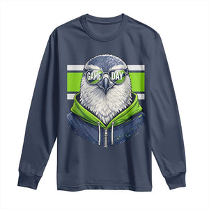 Cool Hawk Wearing Hoodie Graphic Long Sleeve Shirt Game Day Swagger TS02 Navy Print Your Wear