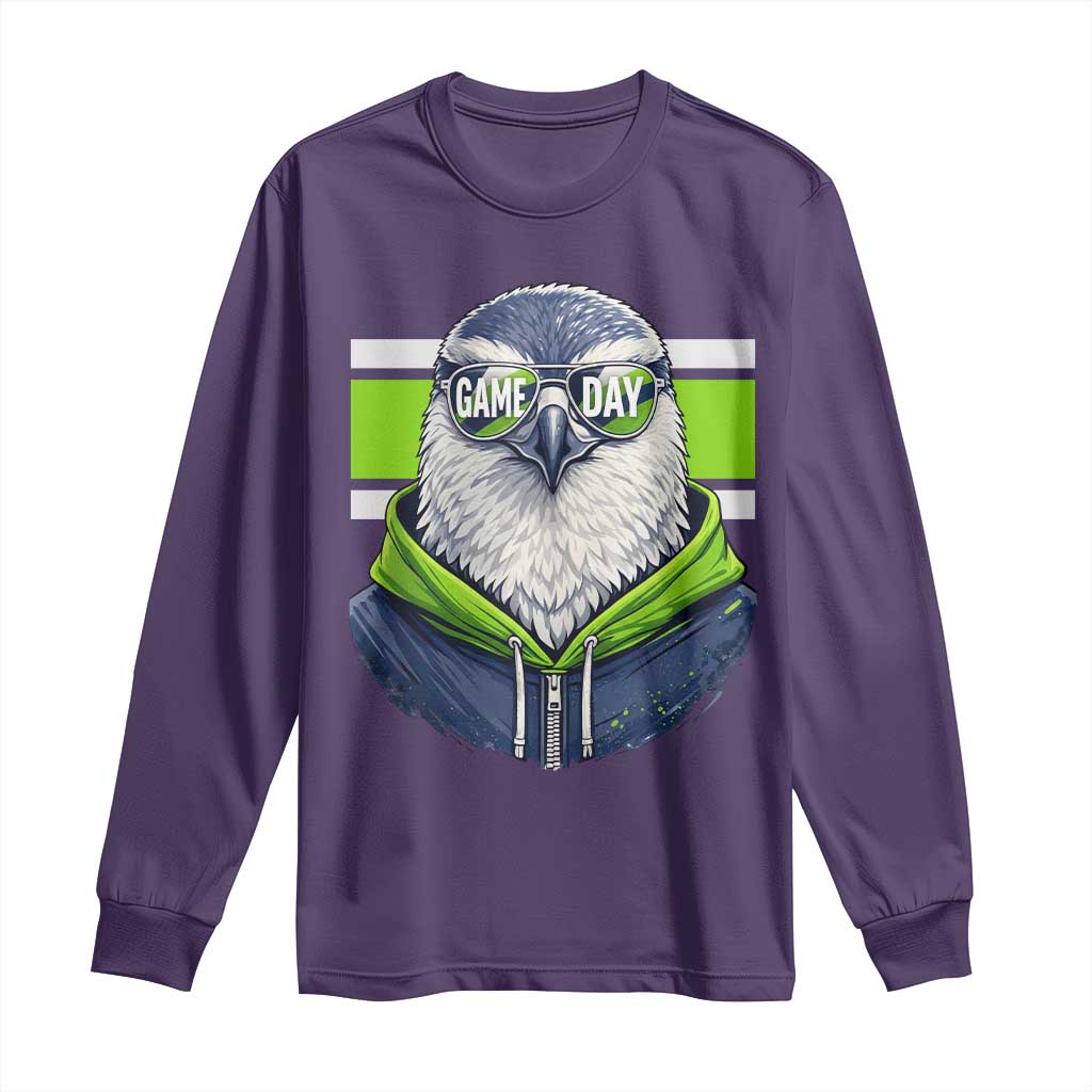 Cool Hawk Wearing Hoodie Graphic Long Sleeve Shirt Game Day Swagger TS02 Purple Print Your Wear