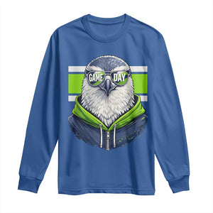Cool Hawk Wearing Hoodie Graphic Long Sleeve Shirt Game Day Swagger TS02 Royal Blue Print Your Wear