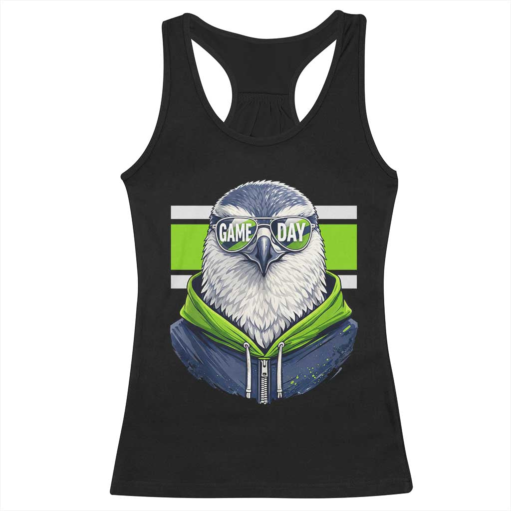 Cool Hawk Wearing Hoodie Graphic Racerback Tank Top Game Day Swagger TS02 Black Print Your Wear