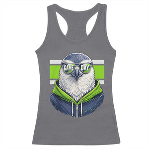 Cool Hawk Wearing Hoodie Graphic Racerback Tank Top Game Day Swagger TS02 Charcoal Print Your Wear