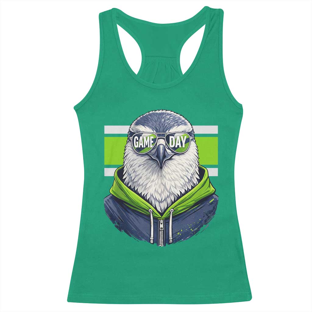 Cool Hawk Wearing Hoodie Graphic Racerback Tank Top Game Day Swagger TS02 Irish Green Print Your Wear