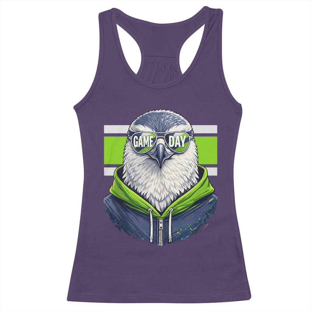 Cool Hawk Wearing Hoodie Graphic Racerback Tank Top Game Day Swagger TS02 Purple Print Your Wear