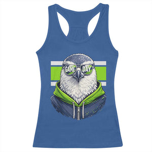 Cool Hawk Wearing Hoodie Graphic Racerback Tank Top Game Day Swagger TS02 Royal Blue Print Your Wear