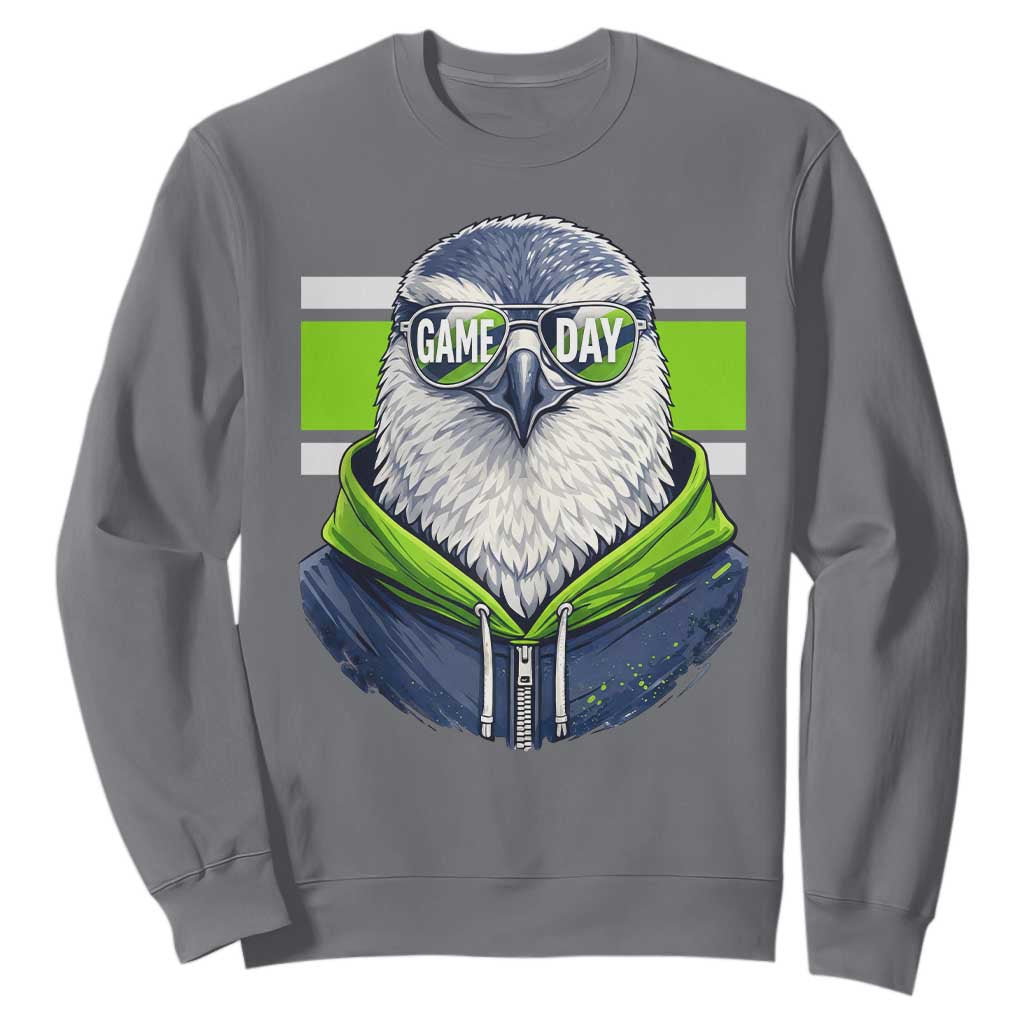 Cool Hawk Wearing Hoodie Graphic Sweatshirt Game Day Swagger TS02 Charcoal Print Your Wear