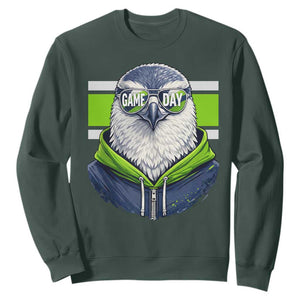 Cool Hawk Wearing Hoodie Graphic Sweatshirt Game Day Swagger TS02 Dark Forest Green Print Your Wear