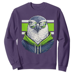 Cool Hawk Wearing Hoodie Graphic Sweatshirt Game Day Swagger TS02 Purple Print Your Wear