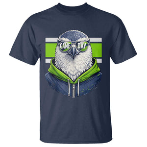 Cool Hawk Wearing Hoodie Graphic T Shirt Game Day Swagger TS02 Navy Print Your Wear