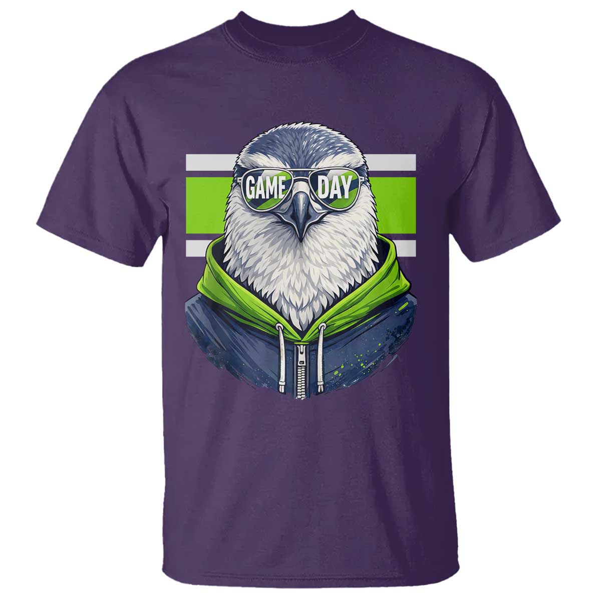 Cool Hawk Wearing Hoodie Graphic T Shirt Game Day Swagger TS02 Purple Print Your Wear