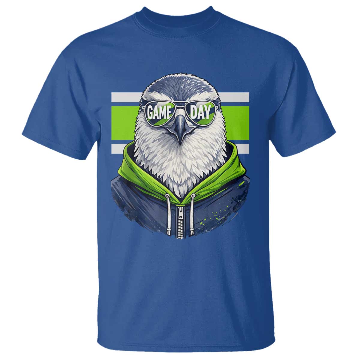 Cool Hawk Wearing Hoodie Graphic T Shirt Game Day Swagger TS02 Royal Blue Print Your Wear