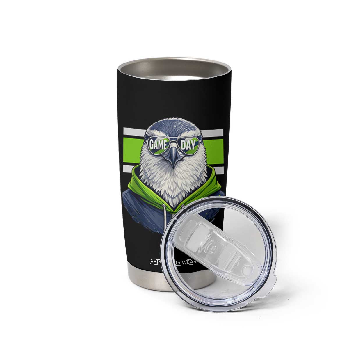 Cool Hawk Wearing Hoodie Graphic Tumbler Cup Game Day Swagger TS02 Print Your Wear