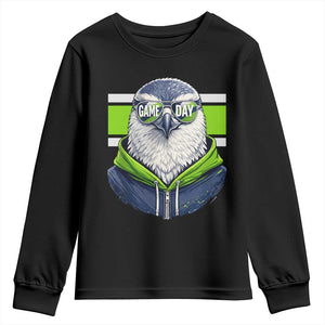 Cool Hawk Wearing Hoodie Graphic Youth Sweatshirt Game Day Swagger TS02 Black Print Your Wear