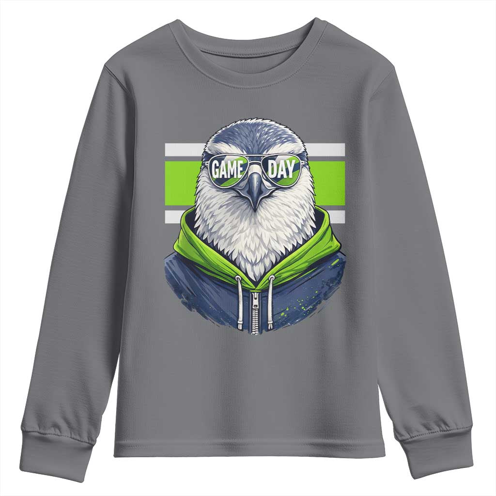 Cool Hawk Wearing Hoodie Graphic Youth Sweatshirt Game Day Swagger TS02 Charcoal Print Your Wear