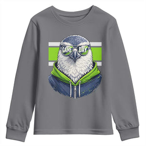 Cool Hawk Wearing Hoodie Graphic Youth Sweatshirt Game Day Swagger TS02 Charcoal Print Your Wear