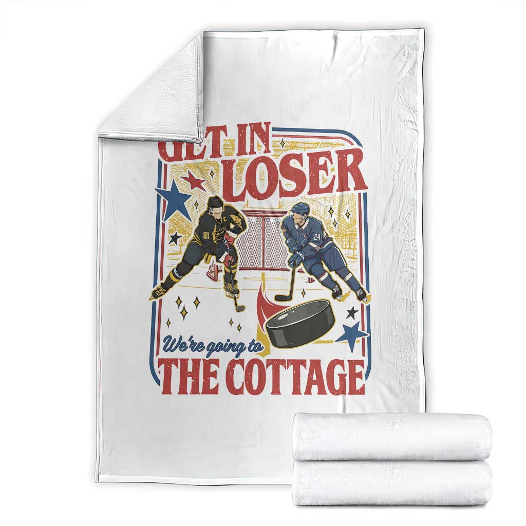 Get In Loser We’re Going To The Cottage Throw Blanket Hockey Romance LGBT Retro Summer Road Trip TS02 White Print Your Wear
