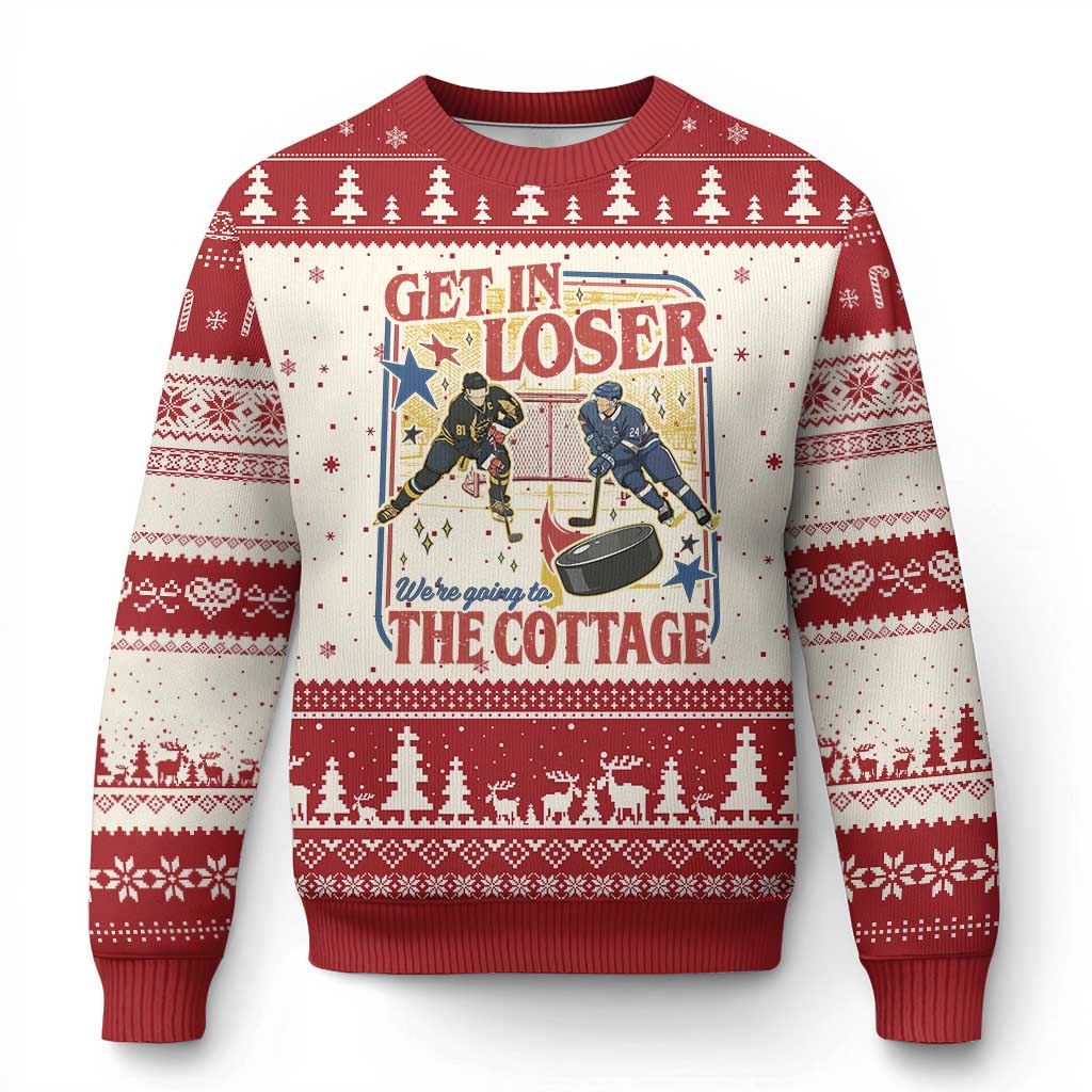 Get In Loser We’re Going To The Cottage Ugly Christmas Sweater Hockey Romance LGBT Retro Summer Road Trip TS02 Beige Red Print Your Wear
