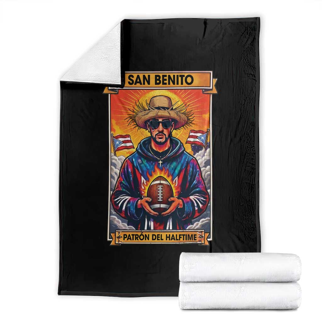 Funny San Benito Patron del Halftime Throw Blanket Bowl 2026 Puerto Rican Football Music Fan TS02 Black Print Your Wear