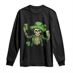 Funny St Patricks Day Drinking Skeleton Long Sleeve Shirt for Beer Lover Alcoholic TS02 Black Print Your Wear