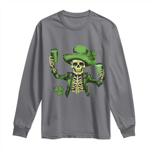 Funny St Patricks Day Drinking Skeleton Long Sleeve Shirt for Beer Lover Alcoholic TS02 Charcoal Print Your Wear