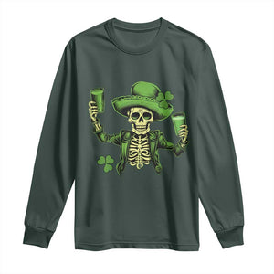 Funny St Patricks Day Drinking Skeleton Long Sleeve Shirt for Beer Lover Alcoholic TS02 Dark Forest Green Print Your Wear