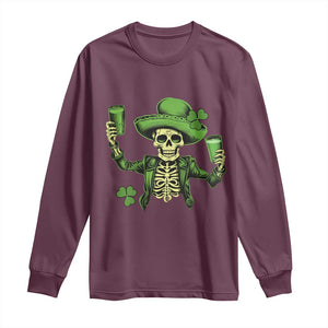 Funny St Patricks Day Drinking Skeleton Long Sleeve Shirt for Beer Lover Alcoholic TS02 Maroon Print Your Wear