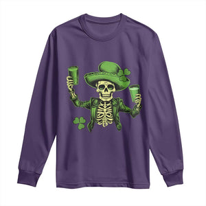 Funny St Patricks Day Drinking Skeleton Long Sleeve Shirt for Beer Lover Alcoholic TS02 Purple Print Your Wear